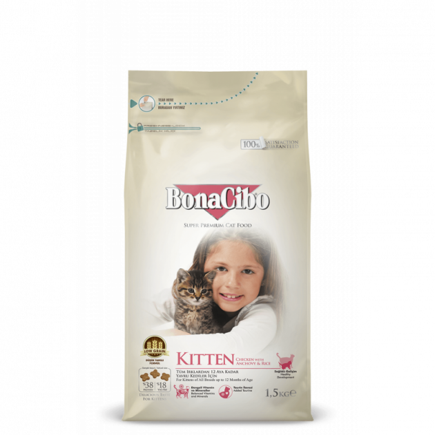 Bonacibo Chicken, Rice and Anchovies Kitten Food - 1.5 kg
