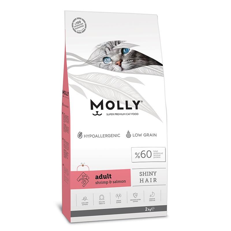 MOLLY Adult Cat Shiny Hair Food with Shrimp and Salmon - 2 kg
