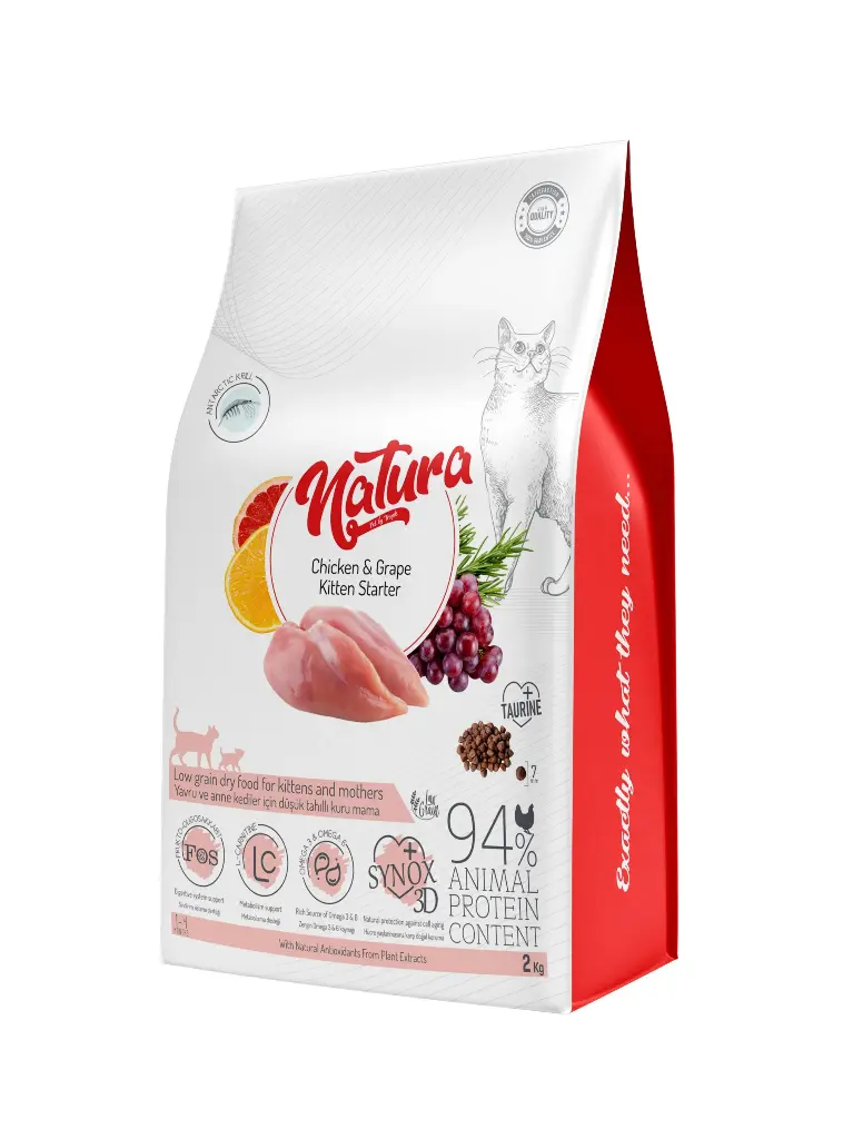 Natura Kitten Dry Food Low Grain Kitten Starter Food With Chicken & Grape 2kg