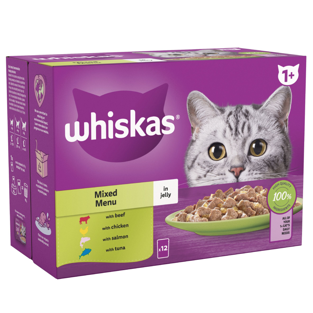 Whiskas 1+ Cat Pouches Mixed Menu in Jelly (12 x 85g)