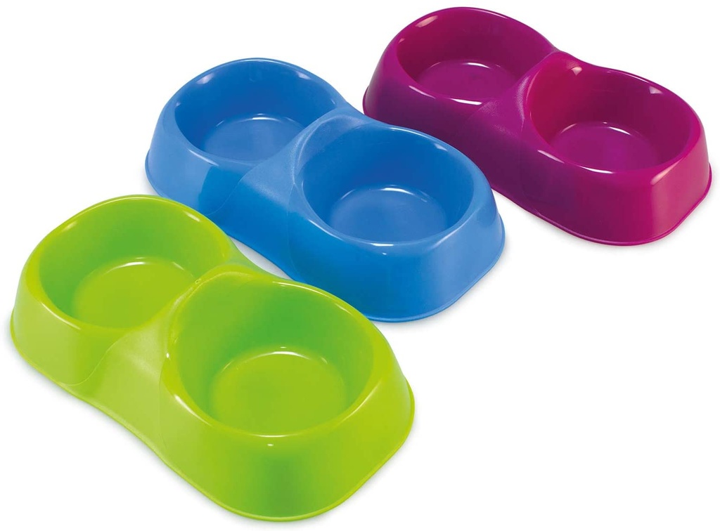 Small Double Plastic Cat Food Bowl 0.3 Liters