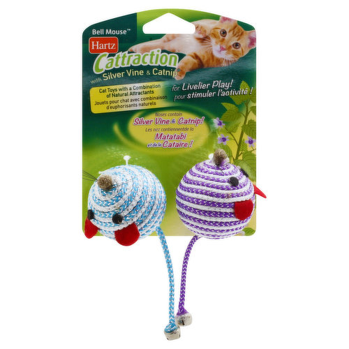 Hartz Cattraction Bell Mouse Cat Toy with Two Silver Vine & Catnip Sisal Mice