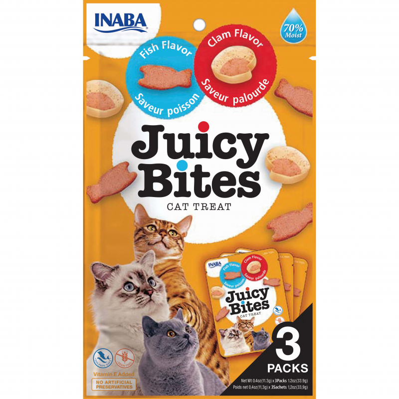 INABA Juicy Bites Cat Treat Fish & Clam Flavor 3x11.3g