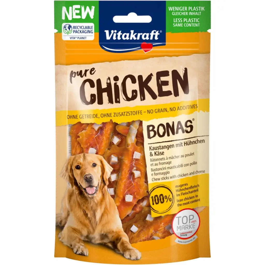 Vitakraft Dog Rewards Chicken Fillet and Cheese, 80g Pure Chicken Bonas