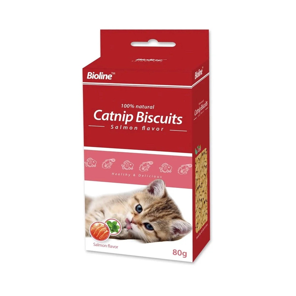Bioline Catnip Biscuits Salmon Flavor Cat Treats 80g