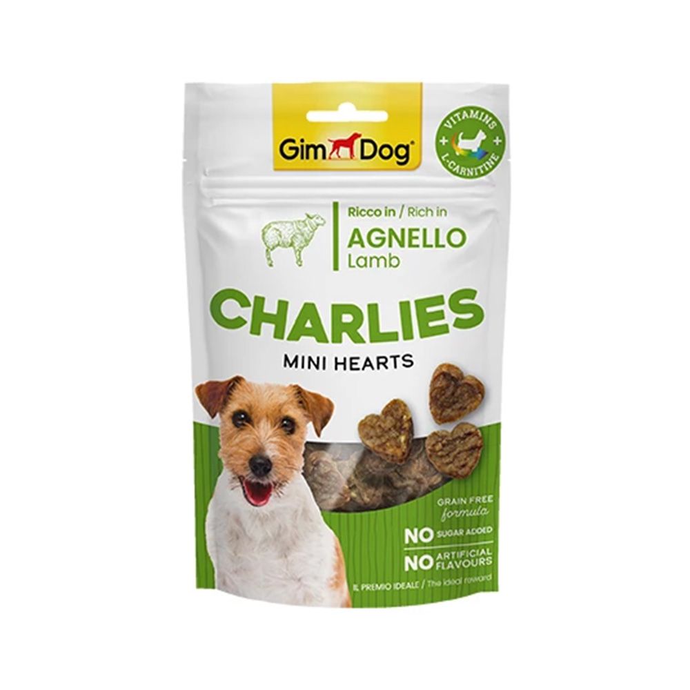 Gimdog Dog Treat Charlies Mini Hearts Lamb 70g