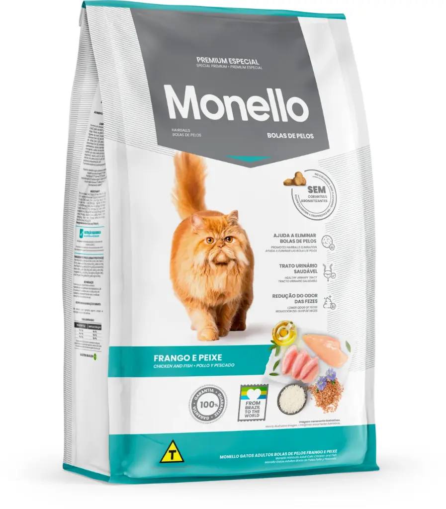 Monello Dry Food for Adult Cats to Combat Hairballs in Chicken and Fish - 15kg
