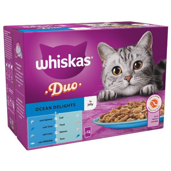 Whiskas 1+ Cat Pouches Duo Ocean Delights in Jelly (12 x 85g)