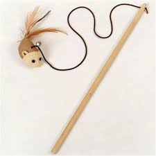 Wooden Kitten Wand with Feather and Bell 