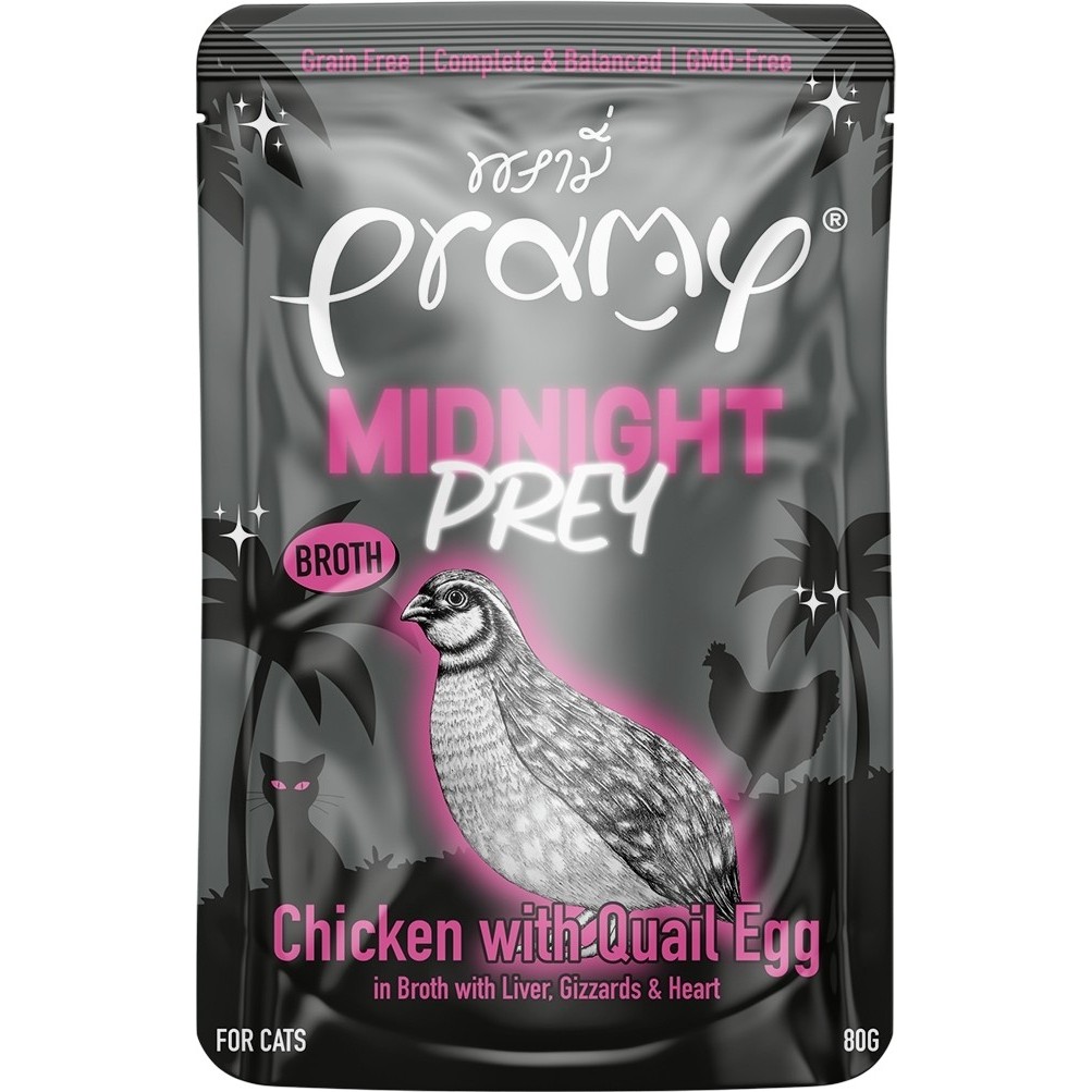 Pramy Wet Food for Adult Cats with Chicken and Quail Eggs in Broth 80g