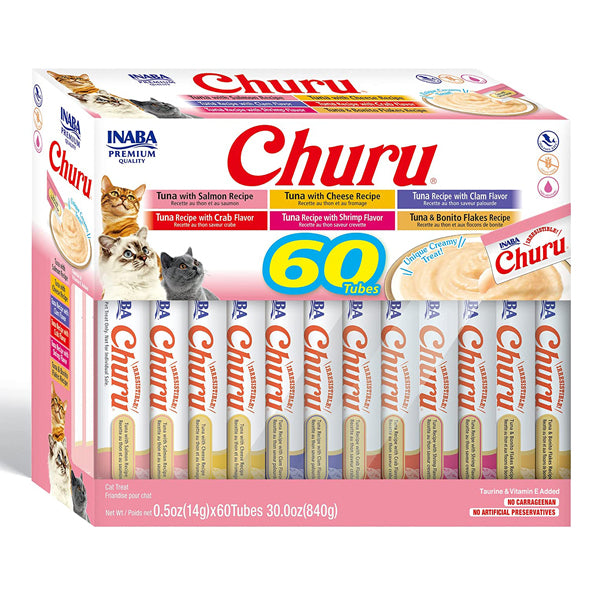 Churu Tuna Flavors Variety Cat Treats, 60 Treats × 14g 