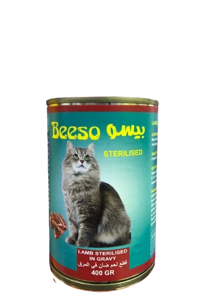 Beeso Cat Wet Food 400g - sterilized, lamb chunks in gravy