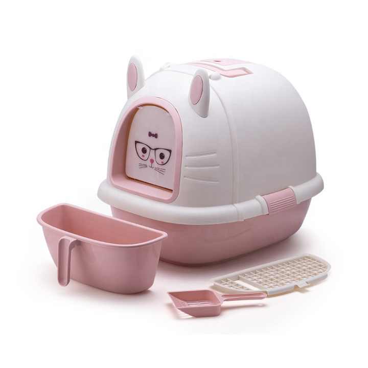 Fully Enclosed Cat Litter Box with Rabbit Design