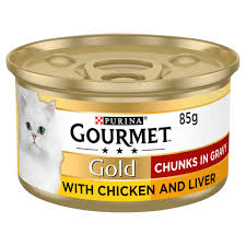 Gourmet Cat Wet Food Gold Chunks In Gravy With Chicken And Liver 85g