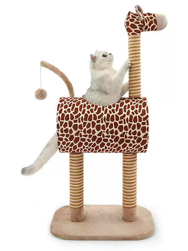 Soft Cat Tree Play Tower with Giraffe Scratching Post 