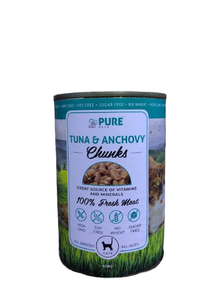 Pure Pet Tuna and Anchovy Chunks in Gravy 400g