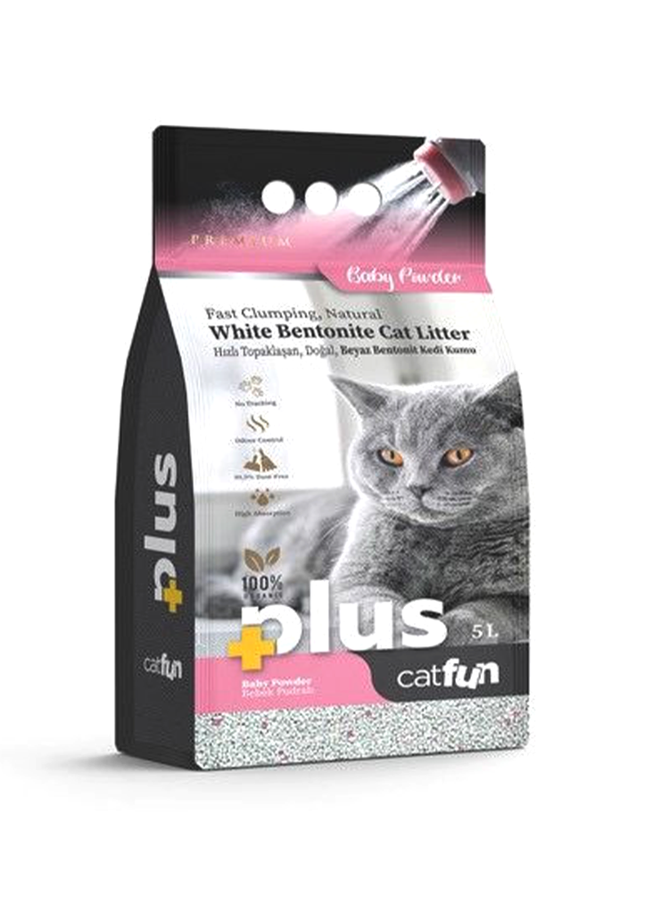 كاتفن بلس رمل قطط من البنتونيت الأبيض 5 لتر – برائحة بودرة الأطفال