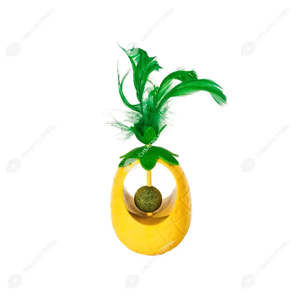 WOGY Pineapple Wobble Toy for Cats with Catnip & Feathers (19×7 cm)