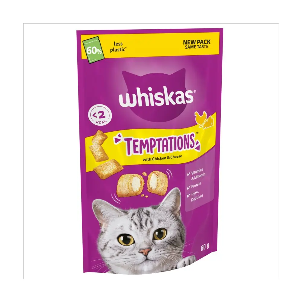 WHISKAS® TEMPTATIONS™ Adult Cat Treats with Chicken & Cheese 60g