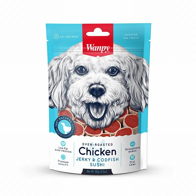 Wanpy Dog Treat Chicken Jerky & Codfish Sushi 100g