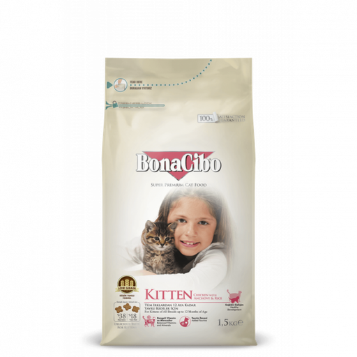 Bonacibo Chicken, Rice and Anchovies Kitten Food - 1.5 kg