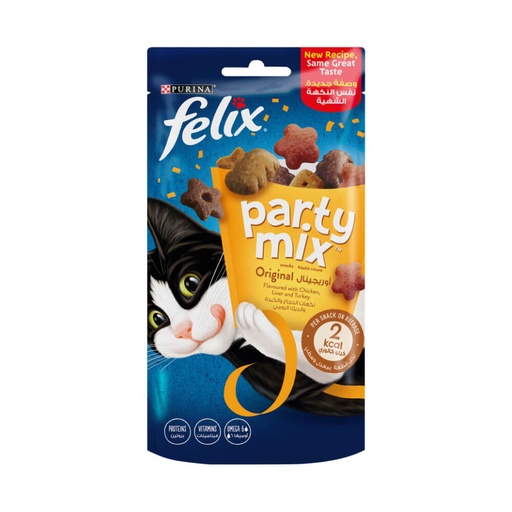 Felix Party Mix Original Mix Flavoured with Chicken Liver & Turkey Cat Snacks, 60 grams