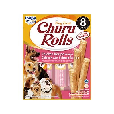 Inaba Churu Rolls Dog Treats, Chicken and Salmon, 0.42oz, 8 Count