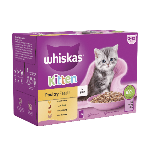 Whiskas Kitten Poultry Feasts Wet Cat Food Pouches in Jelly (12 x 85g)