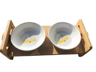 Glass Cat and Dog Bowl with Wooden Base