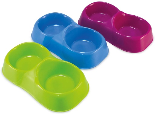 Small Double Plastic Cat Food Bowl 0.3 Liters