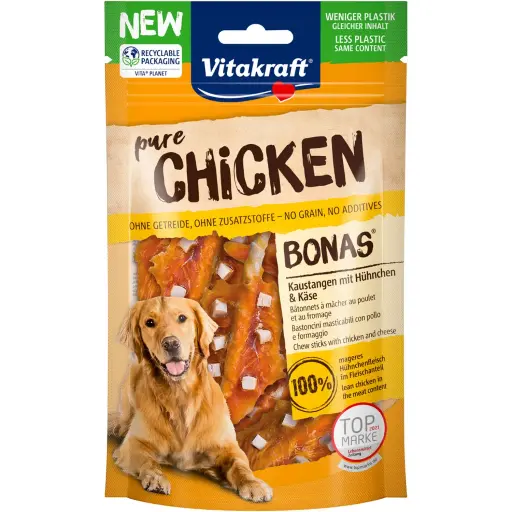Vitakraft Dog Rewards Chicken Fillet and Cheese, 80g Pure Chicken Bonas