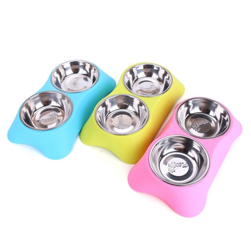 Double Food and Water Bowl with Silicone Base