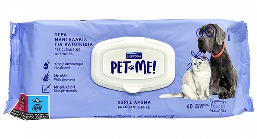 Septona Pet Me Pet Cleansing Wet Wipes Fragrance Free