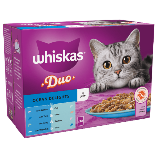 Whiskas 1+ Cat Pouches Duo Ocean Delights in Jelly (12 x 85g)