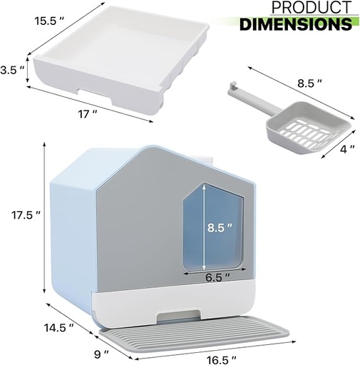 صندوق فضلات القطط ماغشيون مغلق مع حصيرة وكاشطة للفضلات
