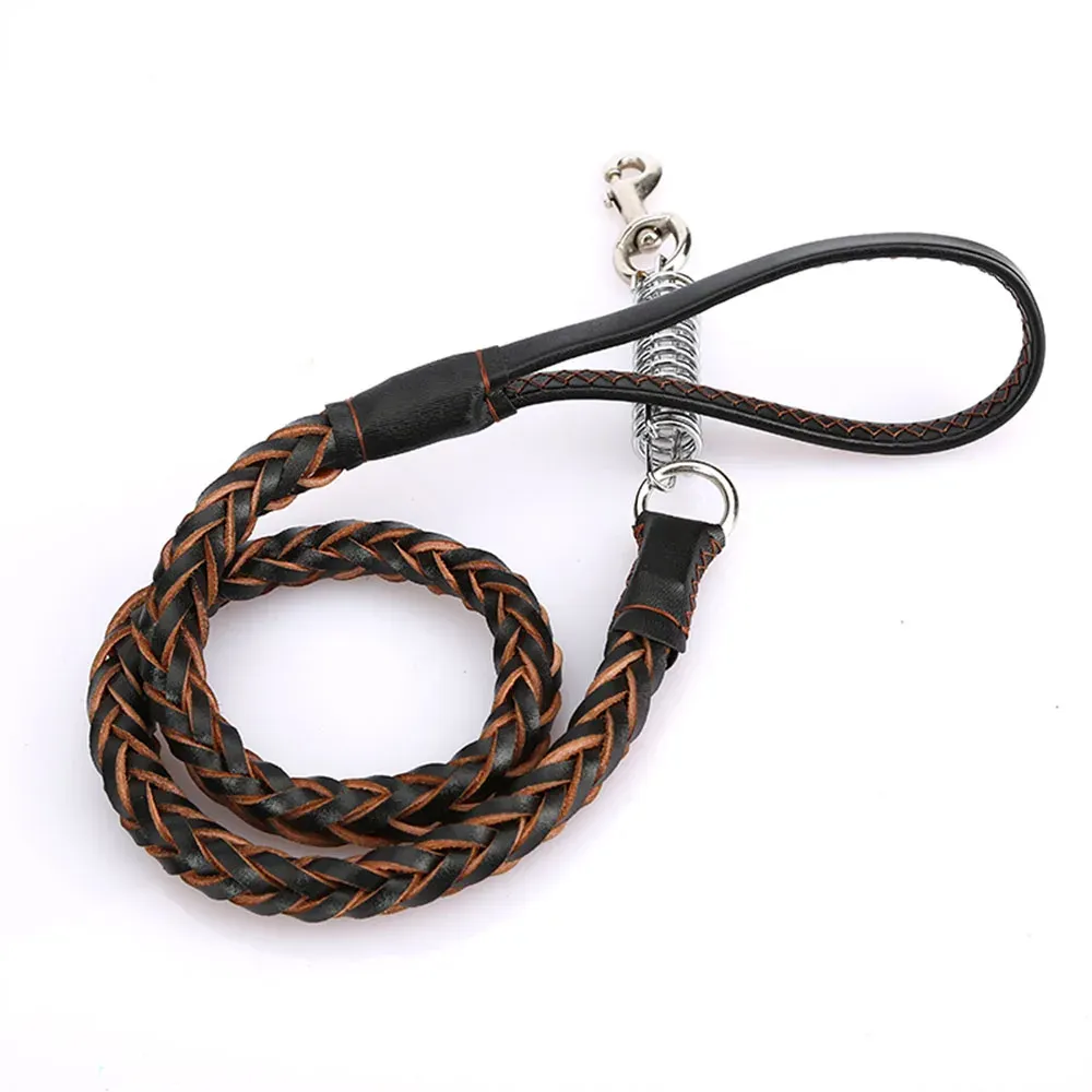 Large braided leather dog leash 