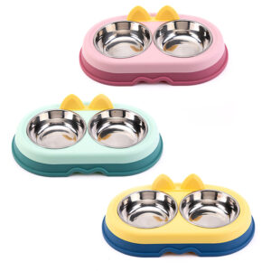 Double Pet Food and Water Feeder Bowls 