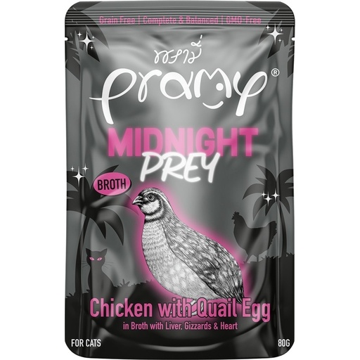 Pramy Wet Food for Adult Cats with Chicken and Quail Eggs in Broth 80g