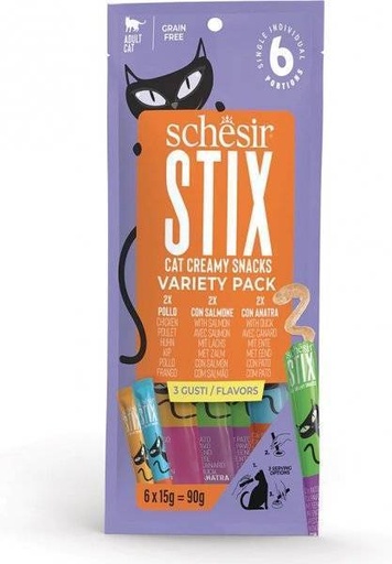 Schesir Treat for Cats STIX Multipack Chicken, Duck, and Salmon 6x15g