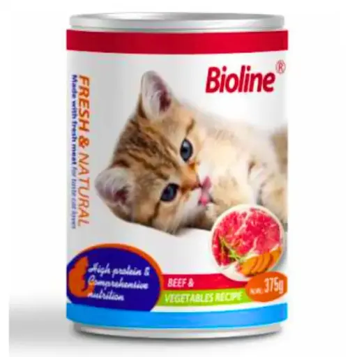 Bioline Canned Cat Wet Food Beef & Vegetables 375g