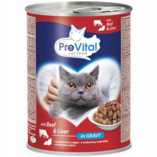 PreVital canned food for adult cats with beef and liver in sauce 400g