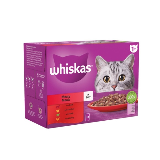 Whiskas 1+ Cat Pouches Meaty Meals in Jelly – 12 x 85g