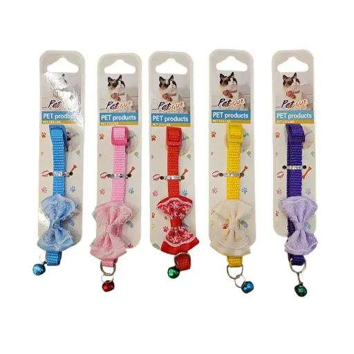 Colorful cat collar with bell and bow