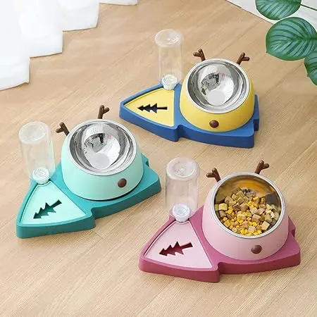 DEPILA Double Pet Bowls with Automatic Water Dispenser