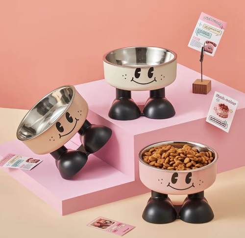 صحن طعام ستيل بقاعدة للقطط والكلاب