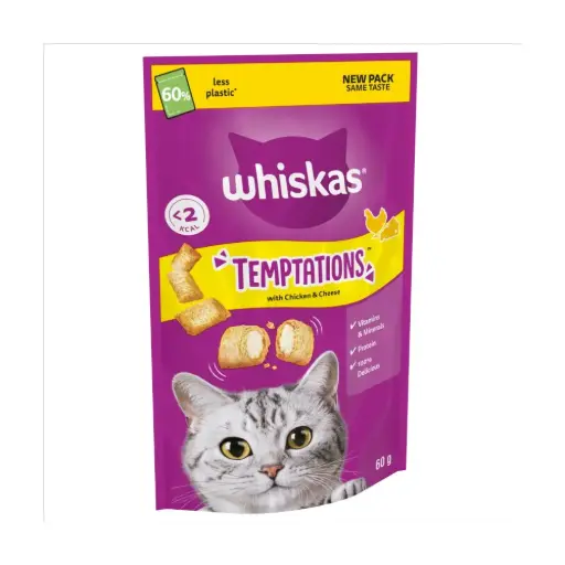 WHISKAS® TEMPTATIONS™ Adult Cat Treats with Chicken & Cheese 60g