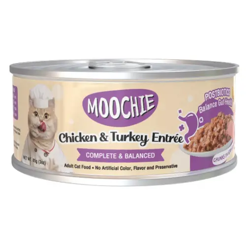 moochie chicken and turkey entree in gravy 85g 